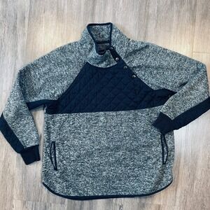 Abercrombie & Fitch Mens XL Quilted Quarter Snap Neck Fleece Pullover Gray Black